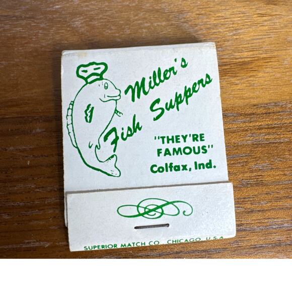 Colfax Indiana Miller's Fish Suppers Restaurant Matchbook Unstruck IN Ephemera - Picture 1 of 5
